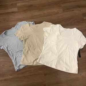 Tahari Short Sleeve Tee Trio - Light Blue, Beige, White